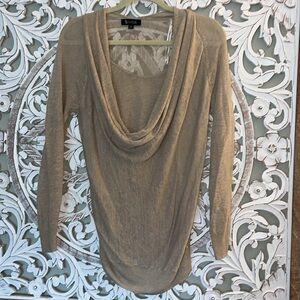 Sisters Womens Cowl Neck Tan Lightweight Sheer Linen Blend Sweater sz L / XL EUC